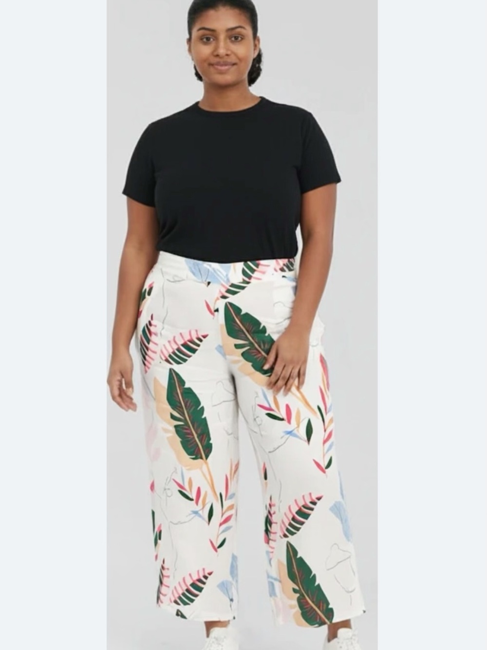 Cynthia Rowley 100% Linen Wide-Leg Tropical Leaf Print Crop Pants - Picture 5 of 7